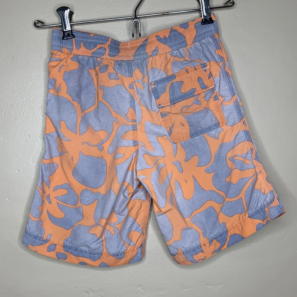 LANDS END Kids Swim Trunks Orange Gray Swimsuit Shorts Medium (5-6)